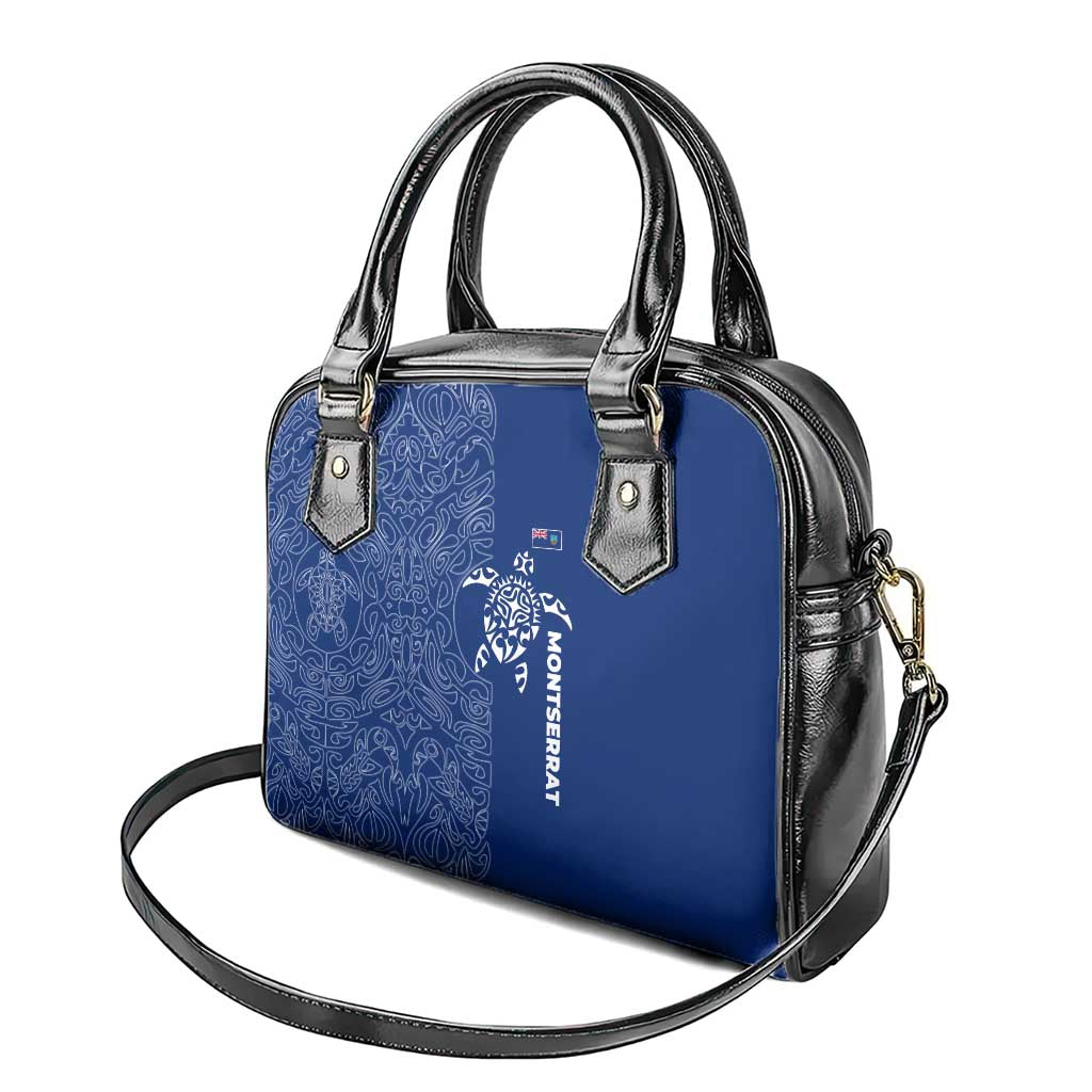Montserrat Shoulder Handbag with Tribal Sea Turtle Illustration Blue Polynesian Pattern Design TS04