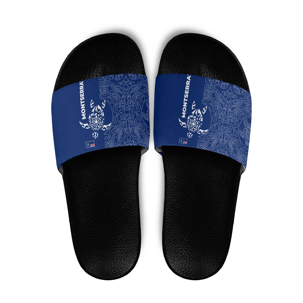 Montserrat Slide Sandals with Tribal Sea Turtle Illustration Blue Polynesian Pattern Design TS04