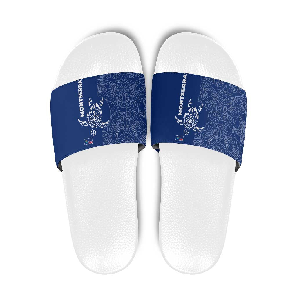 Montserrat Slide Sandals with Tribal Sea Turtle Illustration Blue Polynesian Pattern Design TS04