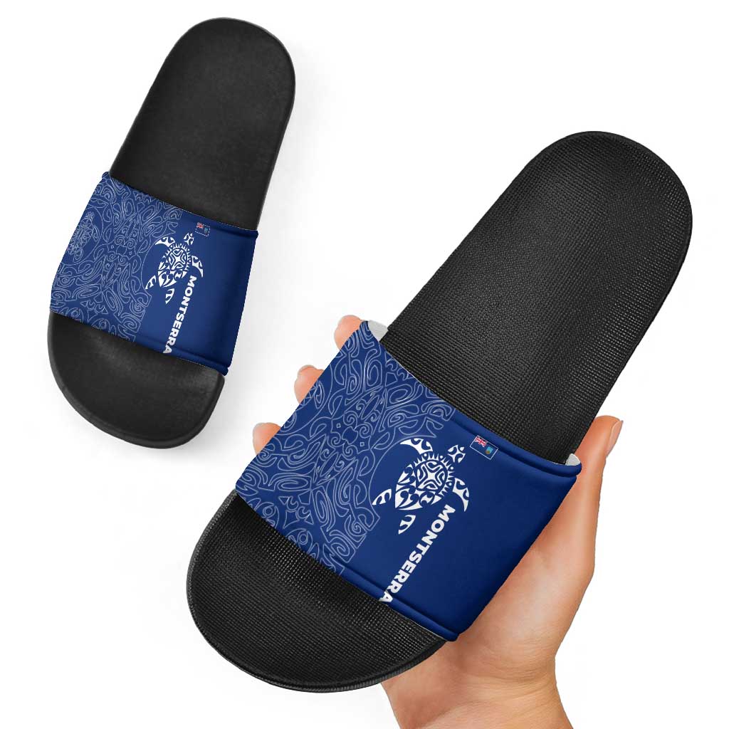 Montserrat Slide Sandals with Tribal Sea Turtle Illustration Blue Polynesian Pattern Design TS04