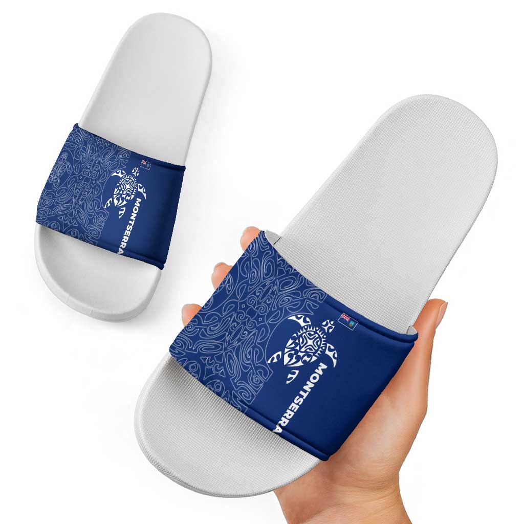 Montserrat Slide Sandals with Tribal Sea Turtle Illustration Blue Polynesian Pattern Design TS04