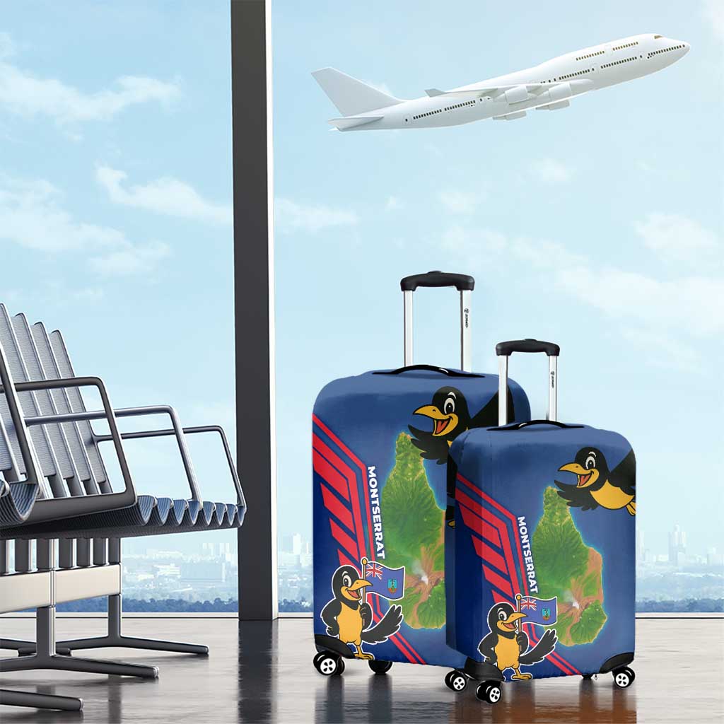 Montserrat Luggage Cover with Cartoon Bird and Island Map Blue Red Stripe Design TS04