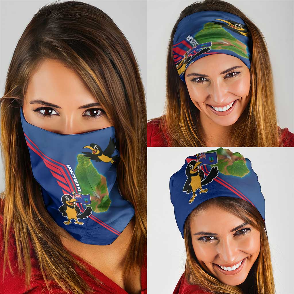 Montserrat Neck Gaiter with Cartoon Bird and Island Map Blue Red Stripe Design TS04