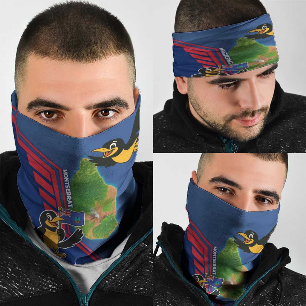 Montserrat Neck Gaiter with Cartoon Bird and Island Map Blue Red Stripe Design TS04