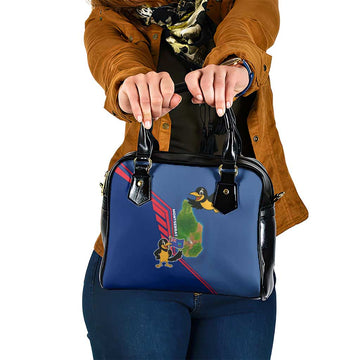 Montserrat Shoulder Handbag with Cartoon Bird and Island Map Blue Red Stripe Design TS04