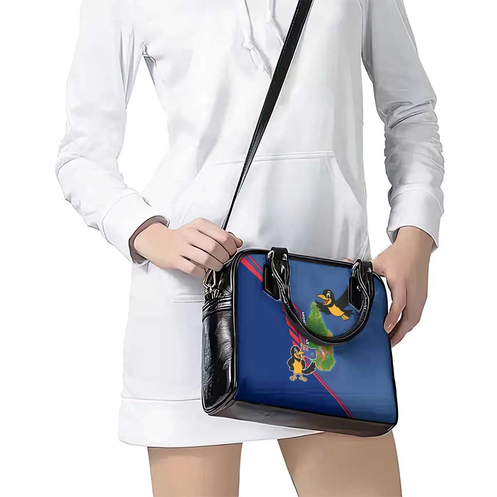 Montserrat Shoulder Handbag with Cartoon Bird and Island Map Blue Red Stripe Design TS04