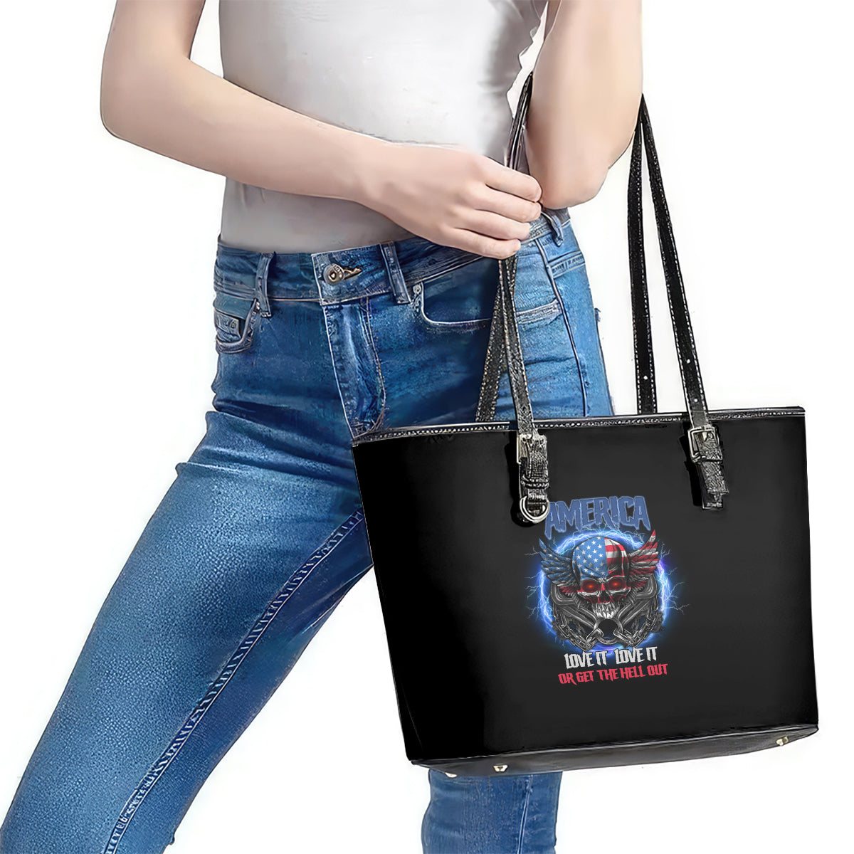 America Live It Love It Or Get The Hell Out Leather Tote Bag TS04