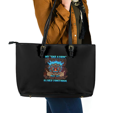 My Give A F Tiki Skull Leather Tote Bag TS04