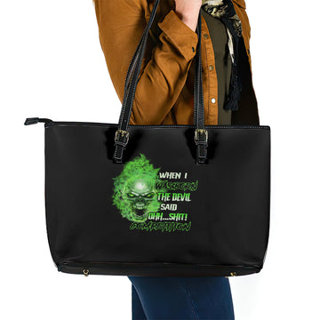 When I Was Born Skull Leather Tote Bag TS04