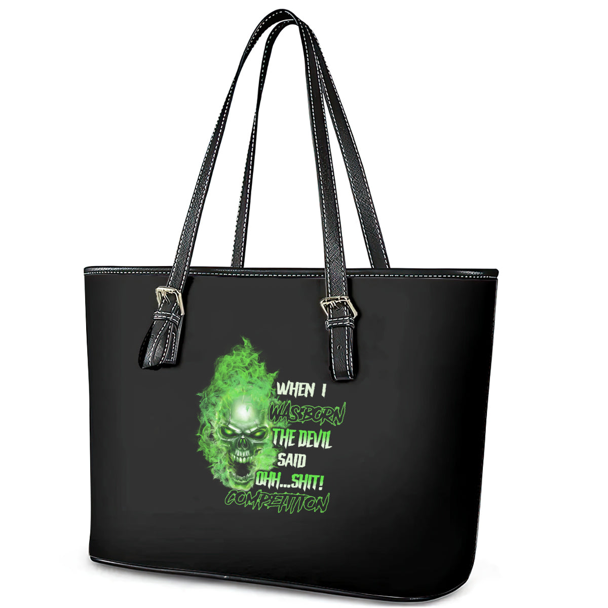 When I Was Born Skull Leather Tote Bag TS04