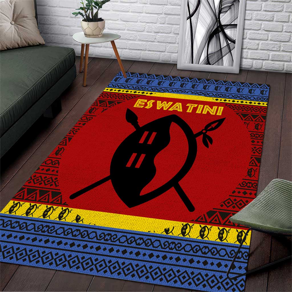 Eswatini Flag Area Rug Nguni Shield Spear Pattern TS04