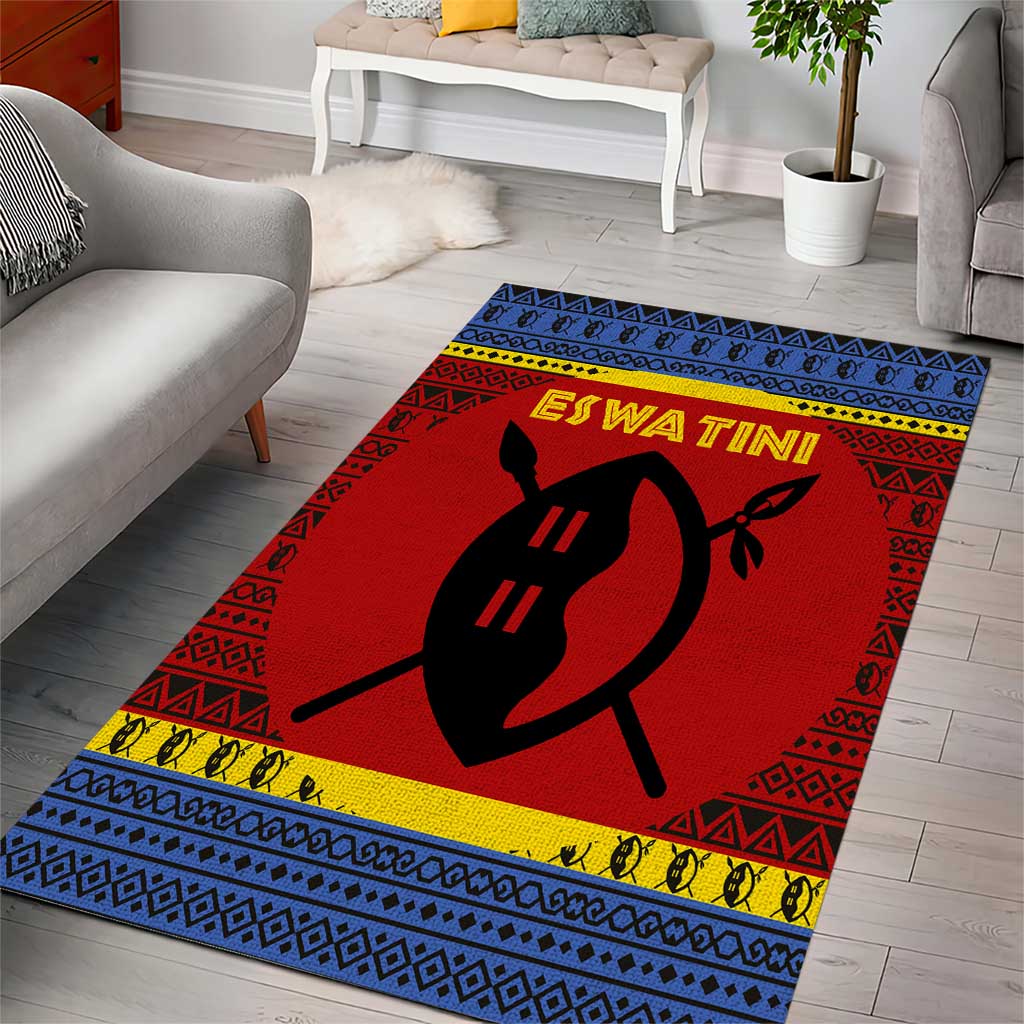 Eswatini Flag Area Rug Nguni Shield Spear Pattern TS04