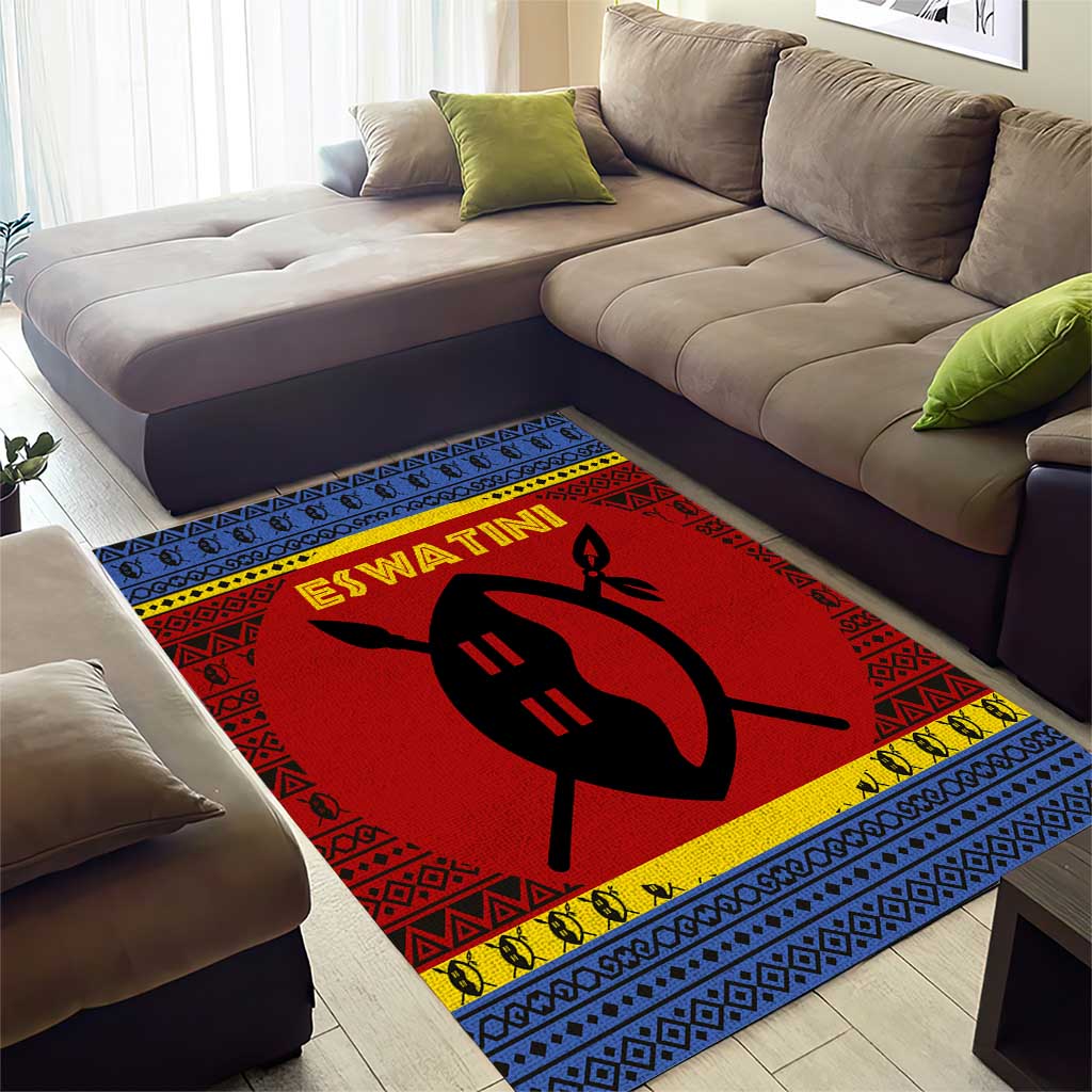 Eswatini Flag Area Rug Nguni Shield Spear Pattern TS04