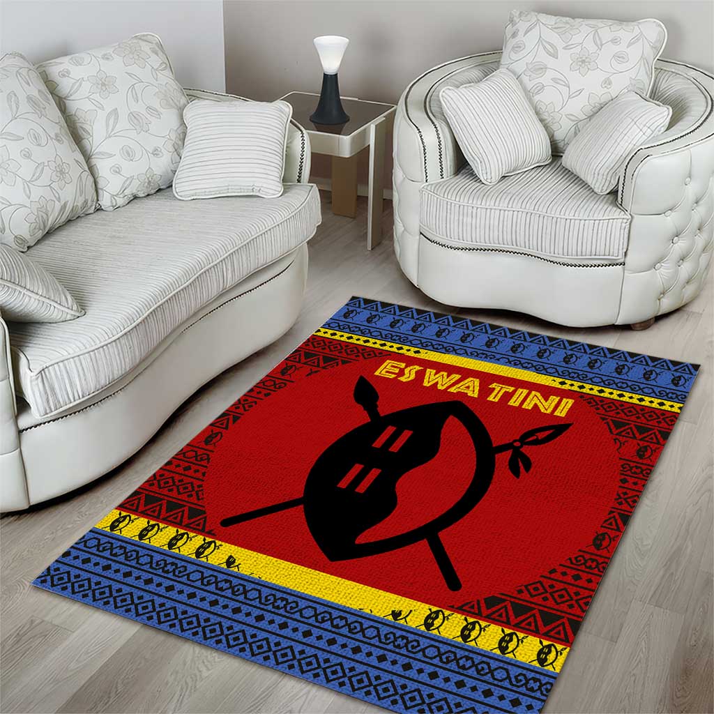 Eswatini Flag Area Rug Nguni Shield Spear Pattern TS04