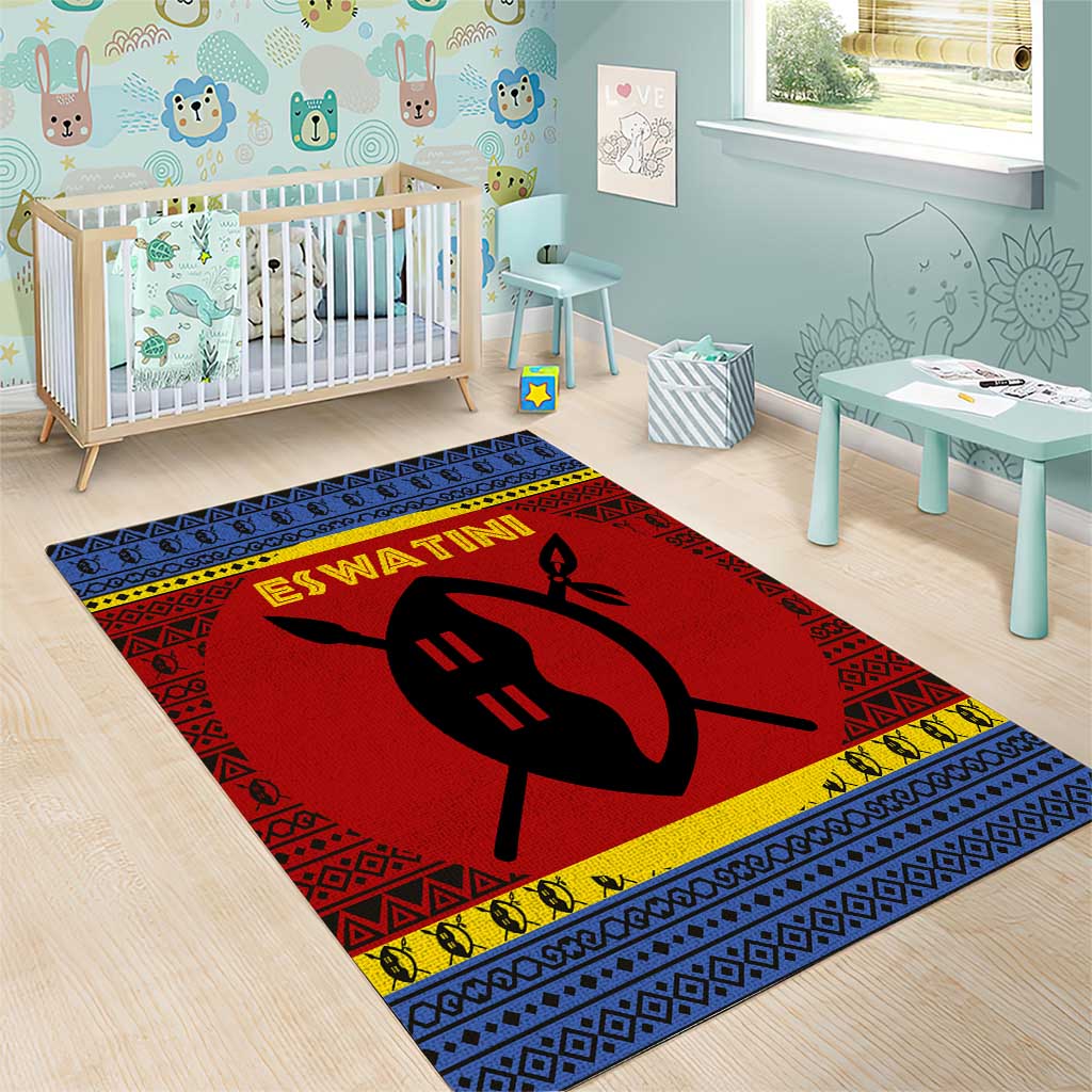 Eswatini Flag Area Rug Nguni Shield Spear Pattern TS04