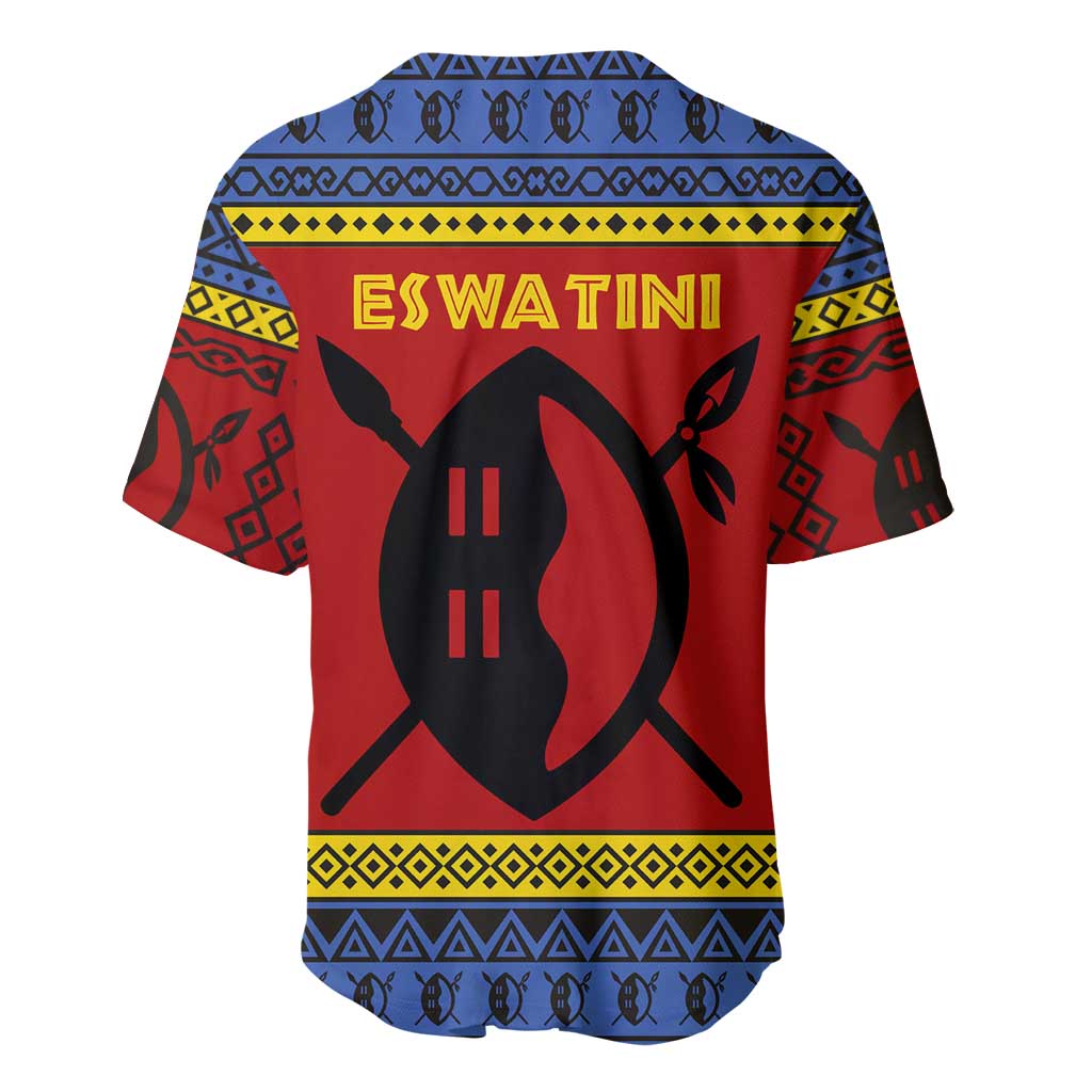 Eswatini Flag Baseball Jersey Nguni Shield Spear Pattern TS04