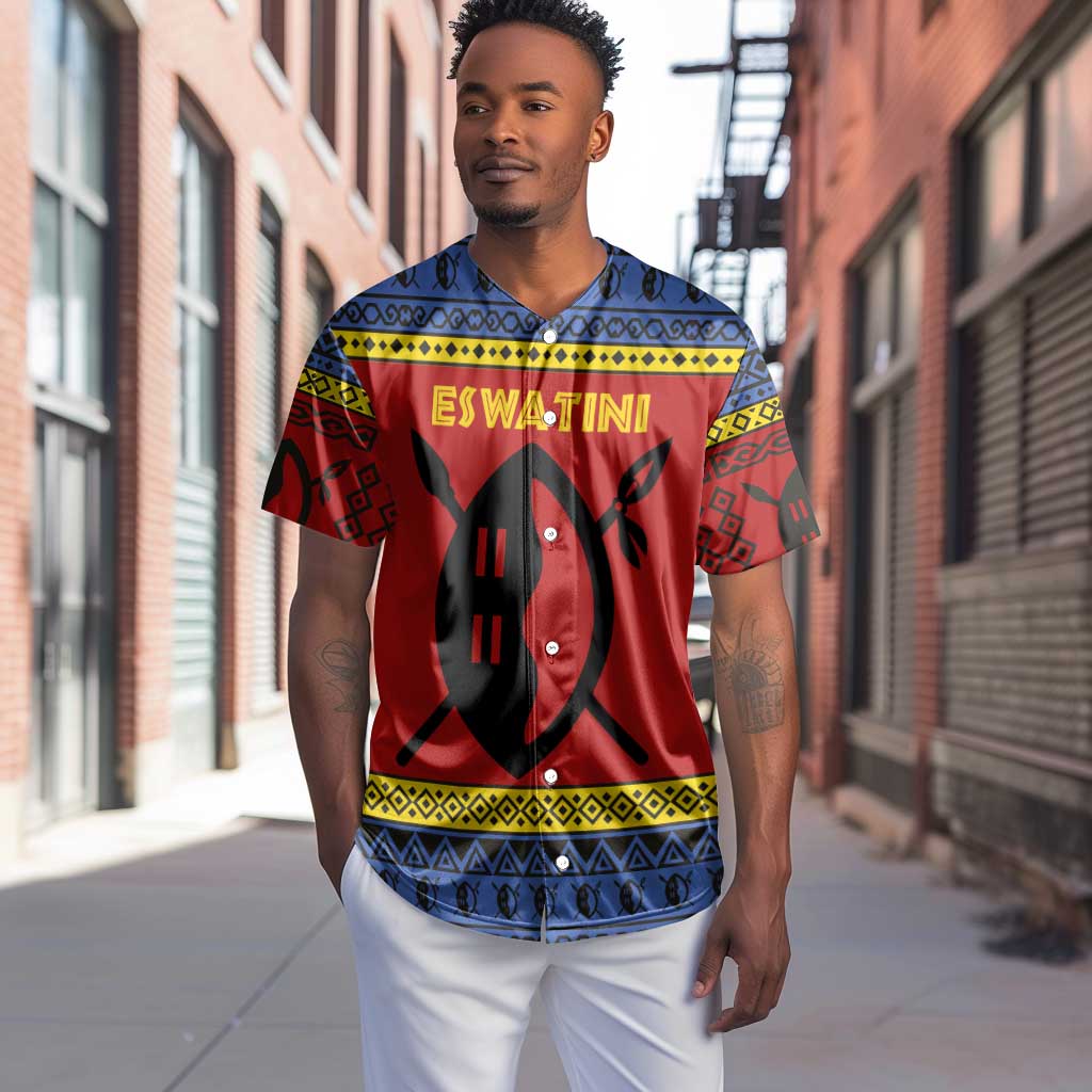 Eswatini Flag Baseball Jersey Nguni Shield Spear Pattern TS04