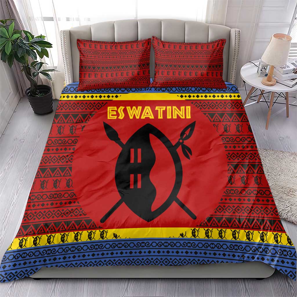 Eswatini Flag Bedding Set Nguni Shield Spear Pattern TS04