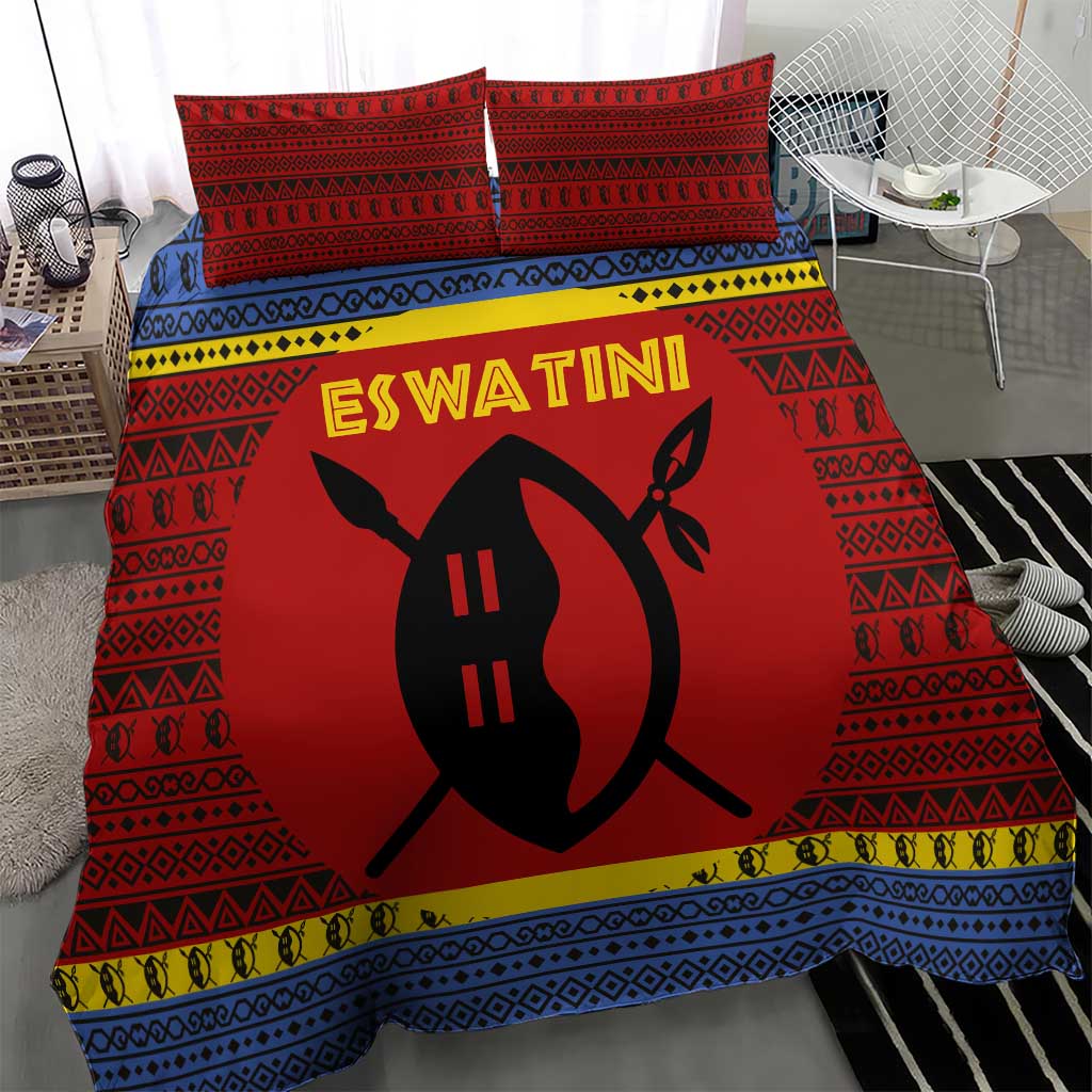 Eswatini Flag Bedding Set Nguni Shield Spear Pattern TS04