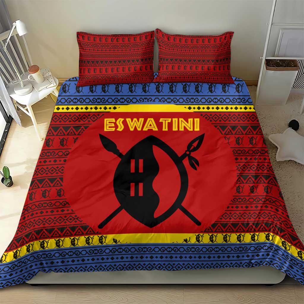 Eswatini Flag Bedding Set Nguni Shield Spear Pattern TS04
