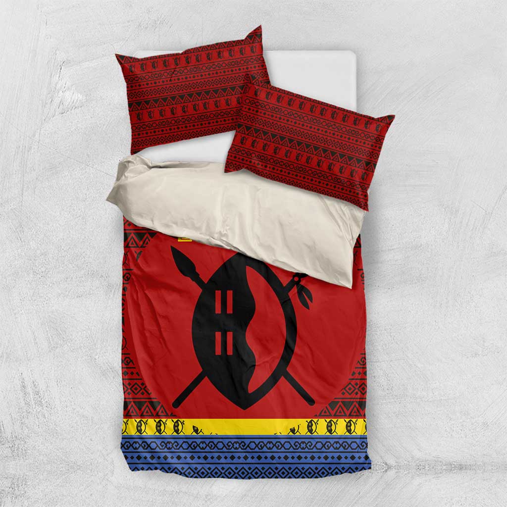 Eswatini Flag Bedding Set Nguni Shield Spear Pattern TS04