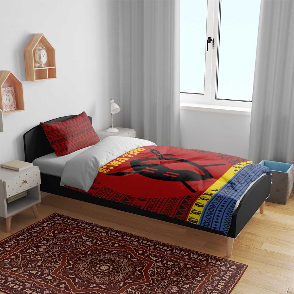 Eswatini Flag Bedding Set Nguni Shield Spear Pattern TS04