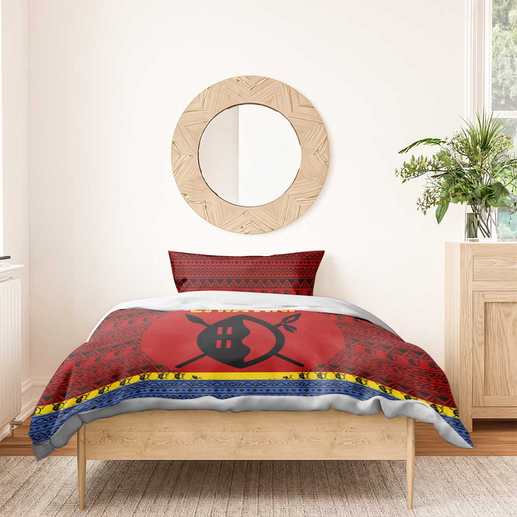 Eswatini Flag Bedding Set Nguni Shield Spear Pattern TS04