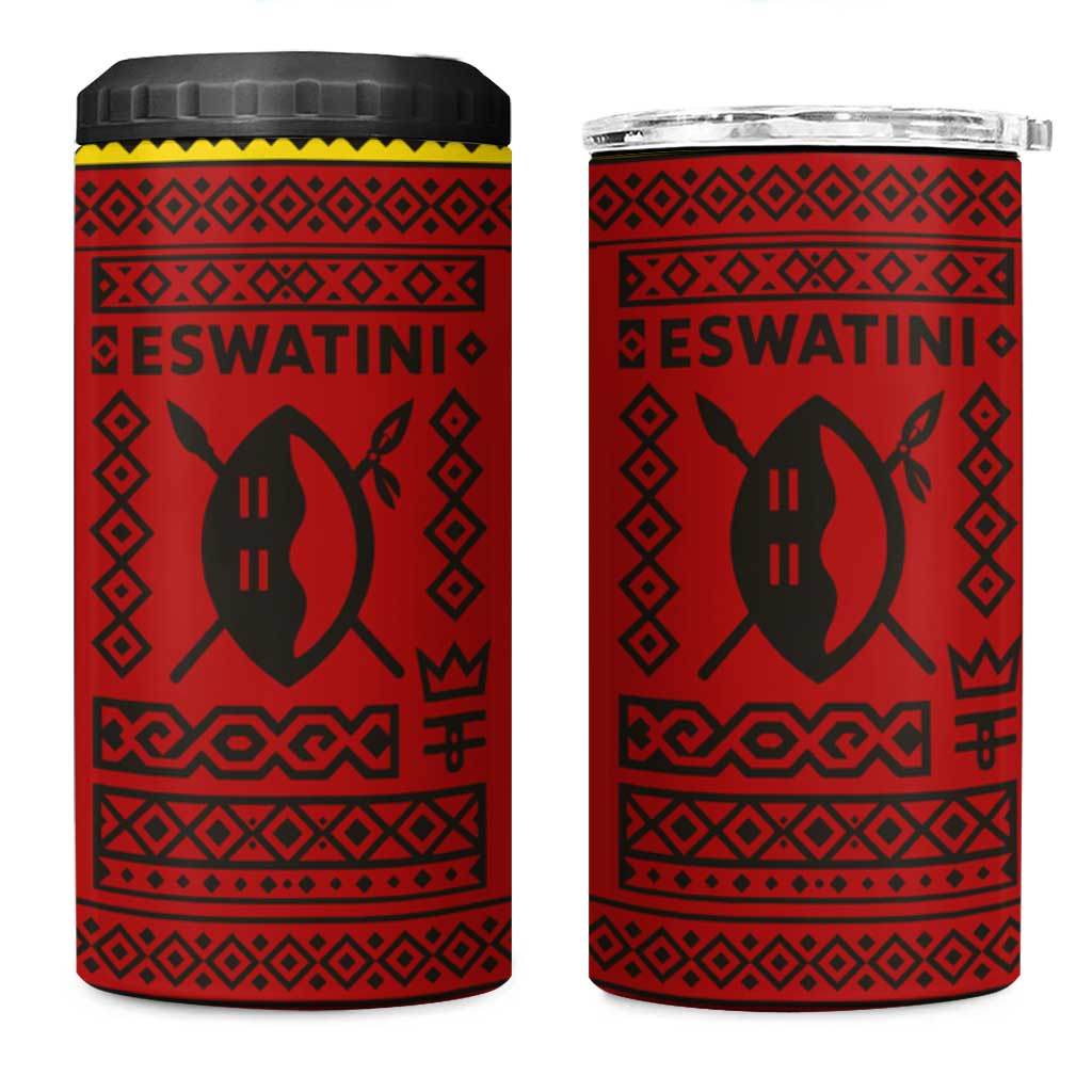 Eswatini Flag 4 in 1 Can Cooler Tumbler Nguni Shield Spear Pattern TS04