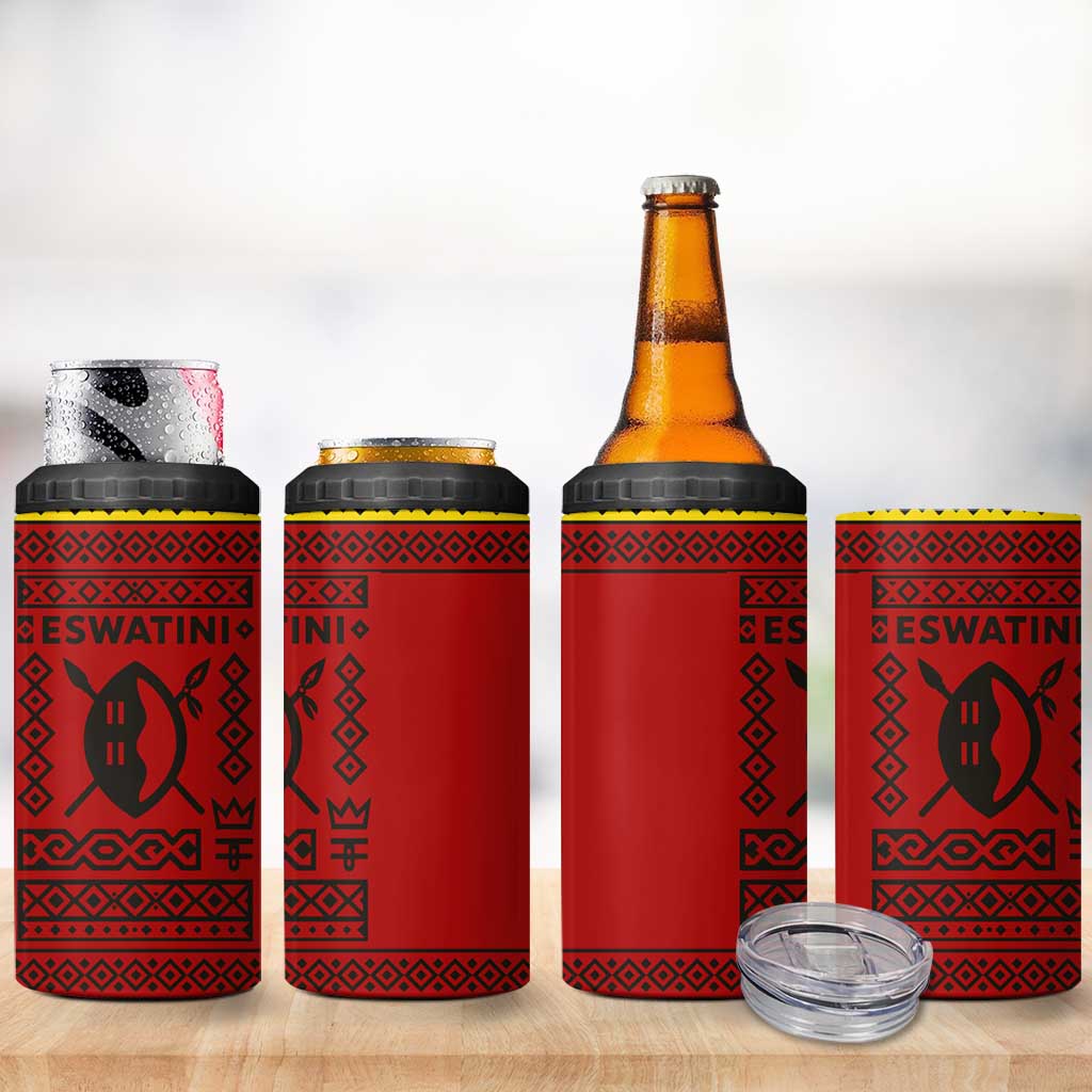 Eswatini Flag 4 in 1 Can Cooler Tumbler Nguni Shield Spear Pattern TS04
