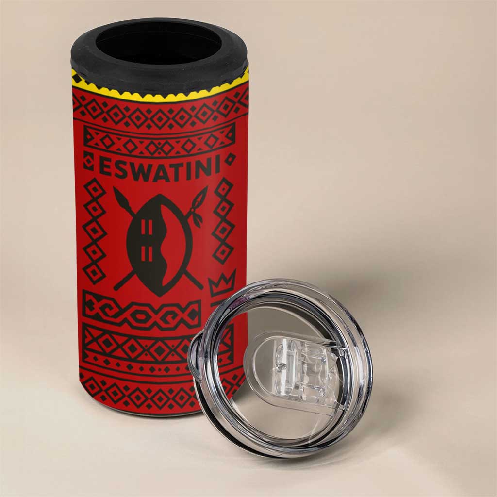 Eswatini Flag 4 in 1 Can Cooler Tumbler Nguni Shield Spear Pattern TS04