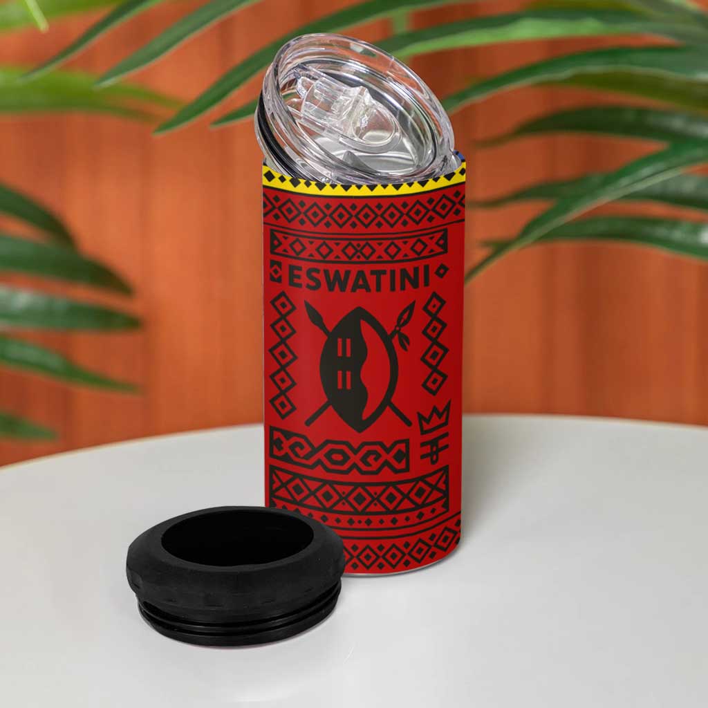 Eswatini Flag 4 in 1 Can Cooler Tumbler Nguni Shield Spear Pattern TS04