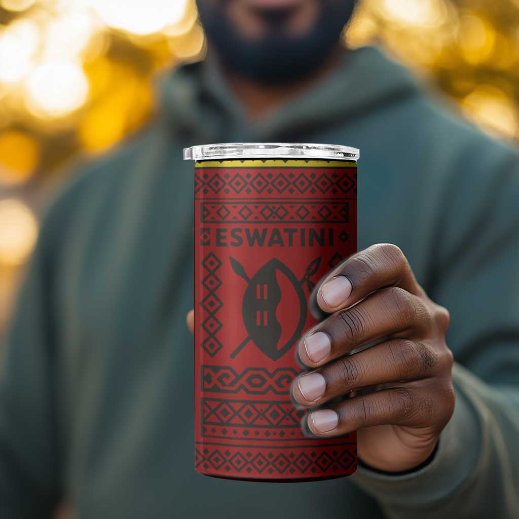 Eswatini Flag 4 in 1 Can Cooler Tumbler Nguni Shield Spear Pattern TS04