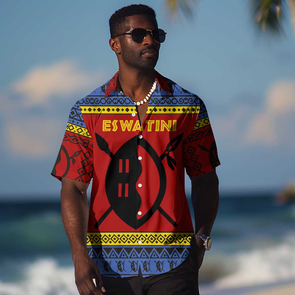 Eswatini Flag Hawaiian Shirt Nguni Shield Spear Pattern TS04