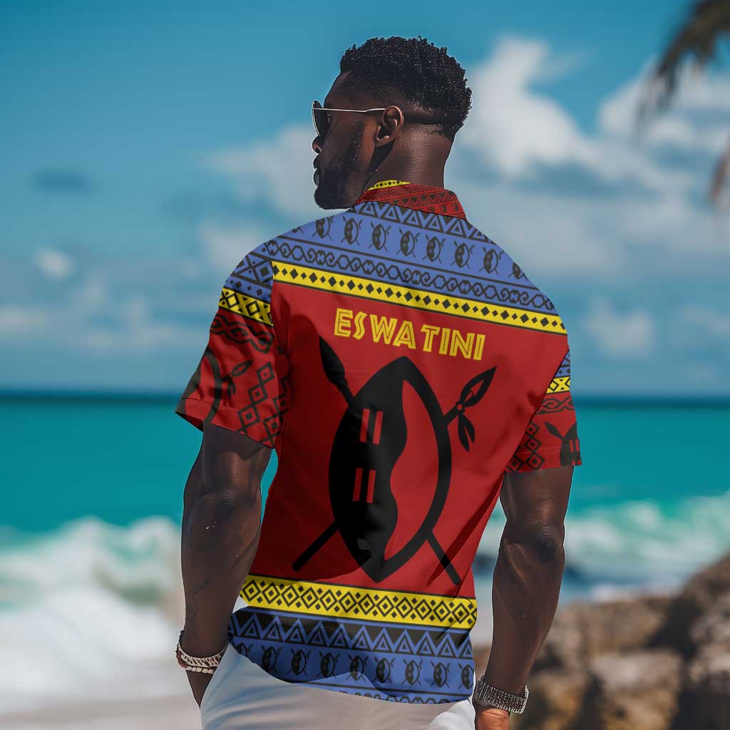 Eswatini Flag Hawaiian Shirt Nguni Shield Spear Pattern TS04