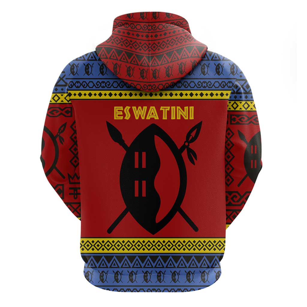 Eswatini Flag Hoodie with Traditional Shield Spear and Cultural Pattern Design TS04