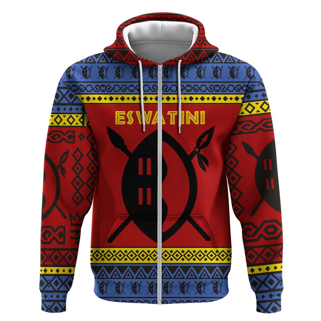 Eswatini Flag Hoodie with Traditional Shield Spear and Cultural Pattern Design TS04