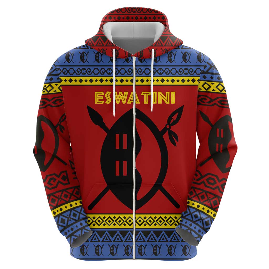 Eswatini Flag Hoodie with Traditional Shield Spear and Cultural Pattern Design TS04