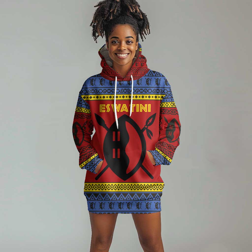 Eswatini Flag Hoodie Dress Nguni Shield Spear Pattern TS04