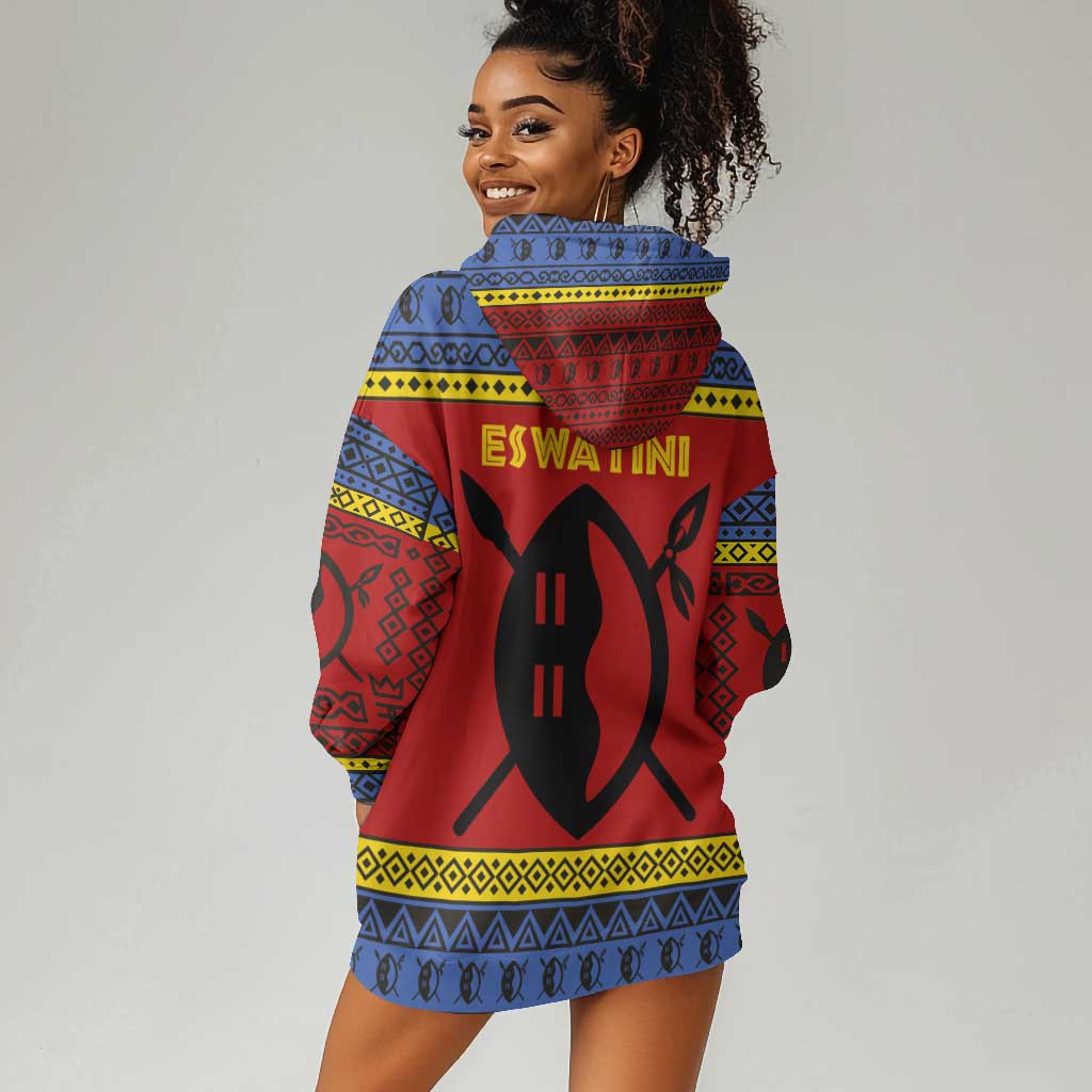 Eswatini Flag Hoodie Dress Nguni Shield Spear Pattern TS04