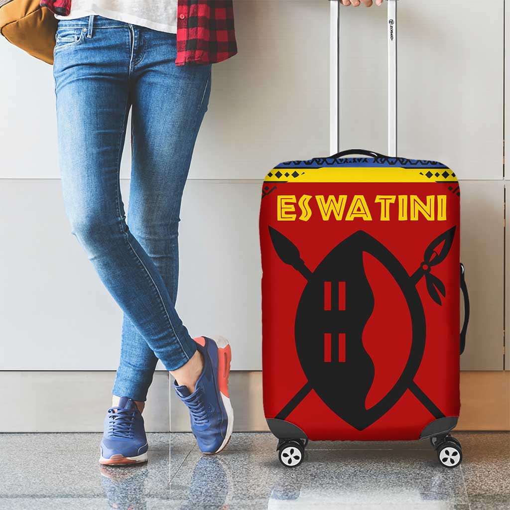 Eswatini Flag Luggage Cover with Traditional Shield Spear and Cultural Pattern Design TS04