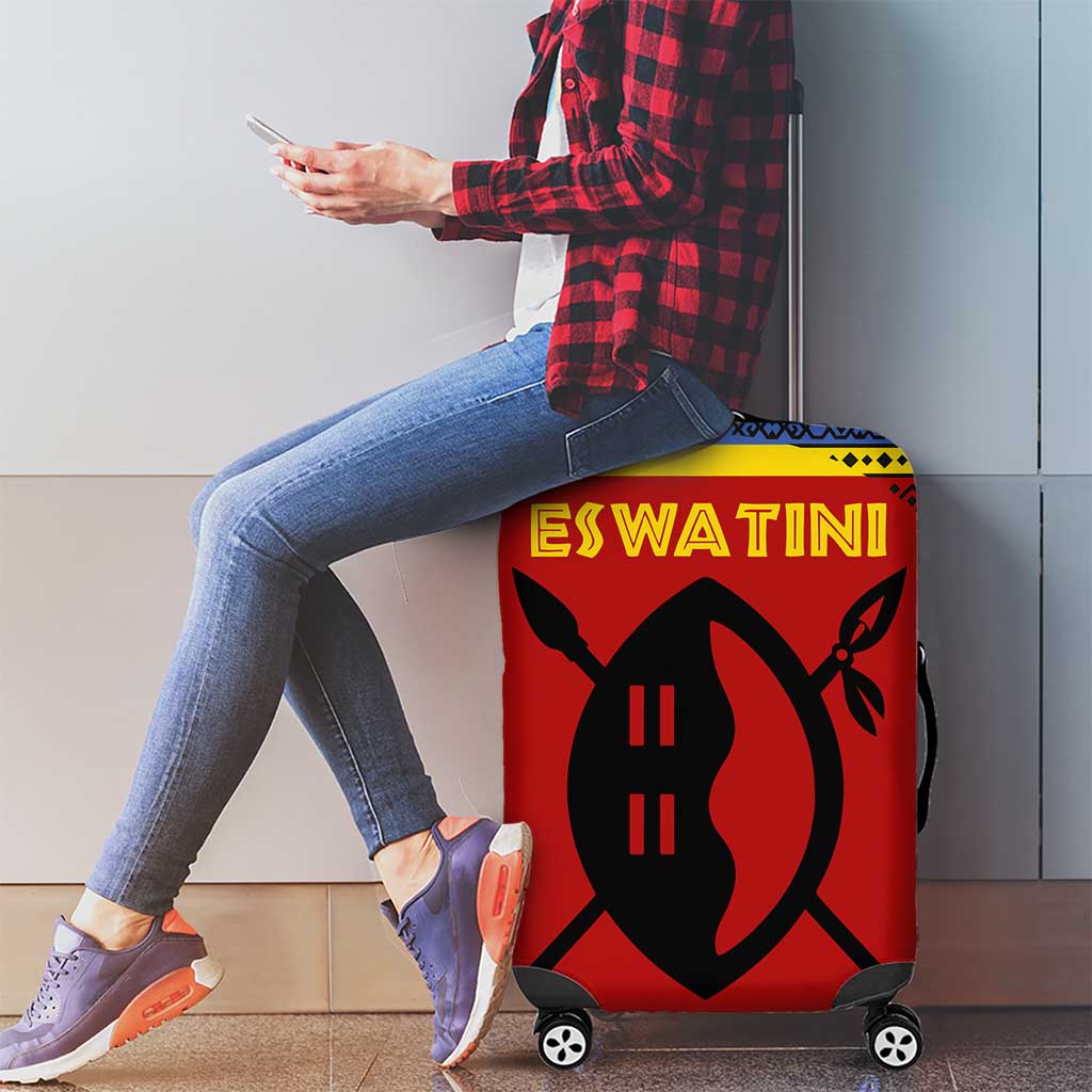 Eswatini Flag Luggage Cover with Traditional Shield Spear and Cultural Pattern Design TS04