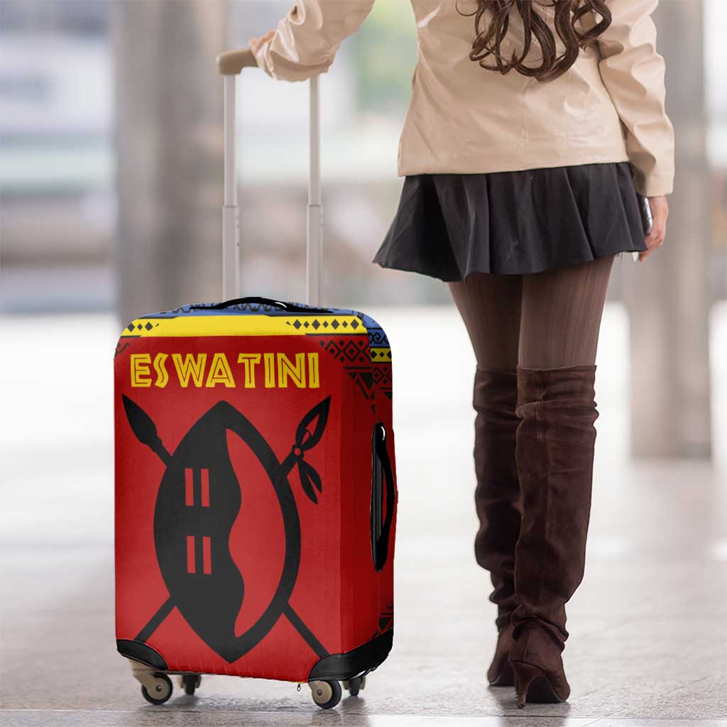 Eswatini Flag Luggage Cover with Traditional Shield Spear and Cultural Pattern Design TS04
