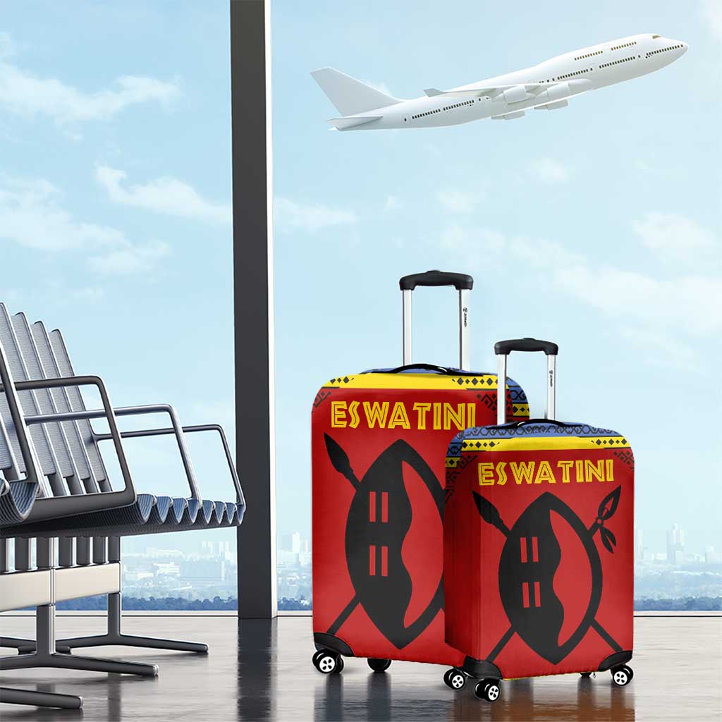 Eswatini Flag Luggage Cover with Traditional Shield Spear and Cultural Pattern Design TS04
