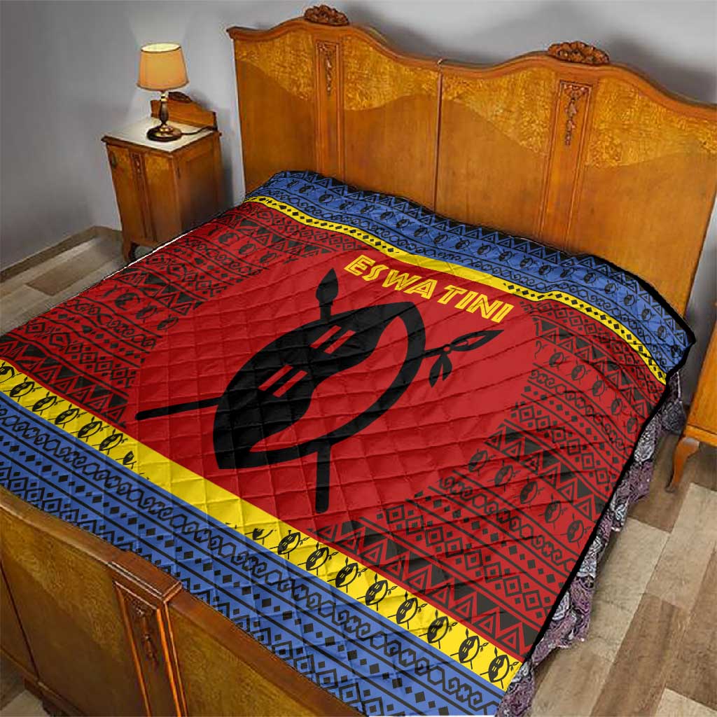 Eswatini Flag Quilt Nguni Shield Spear Pattern TS04