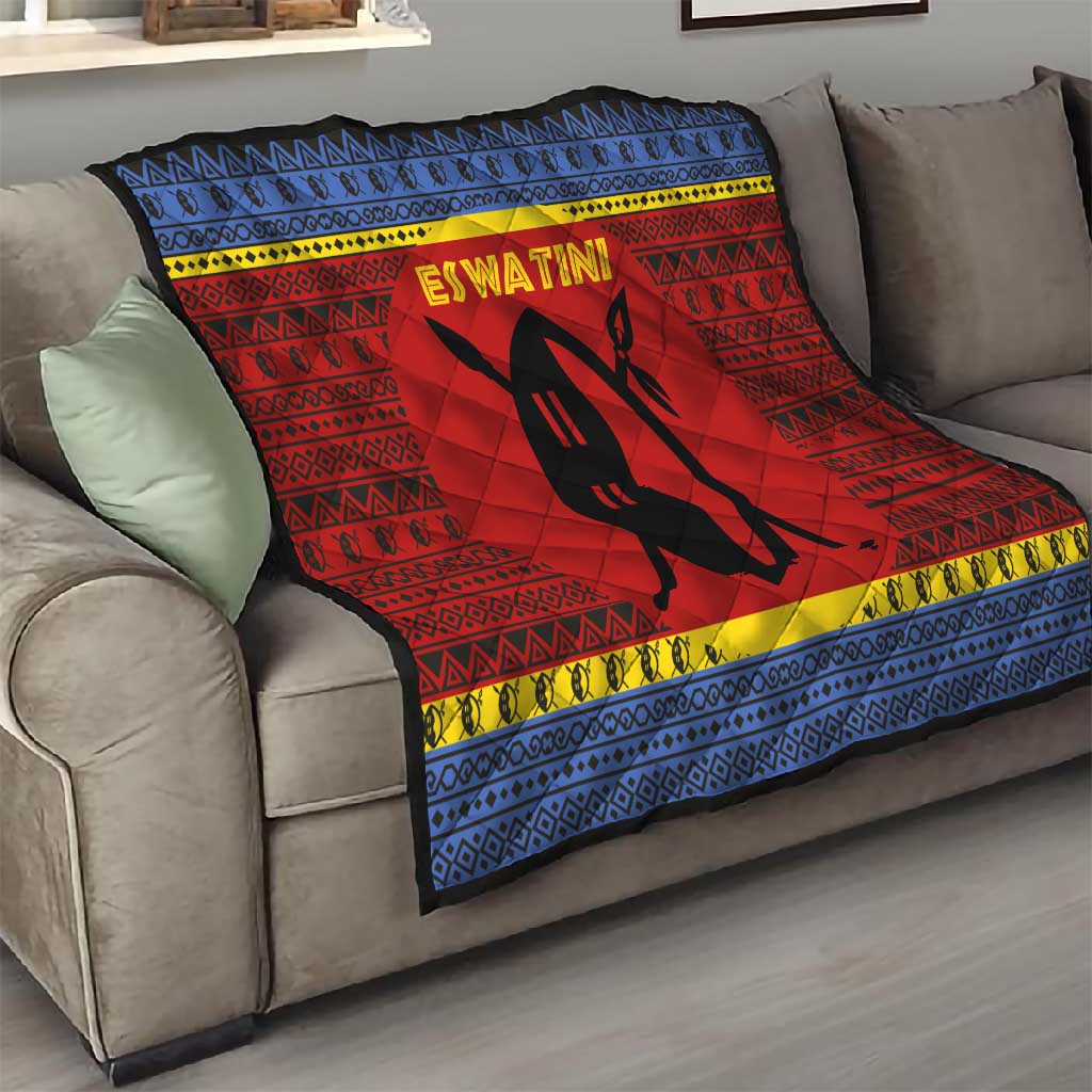 Eswatini Flag Quilt Nguni Shield Spear Pattern TS04