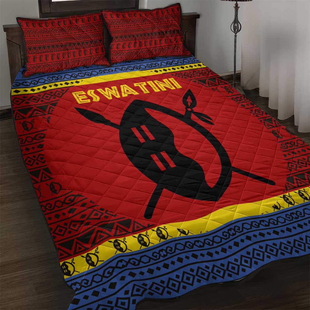 Eswatini Flag Quilt Bed Set Nguni Shield Spear Pattern TS04