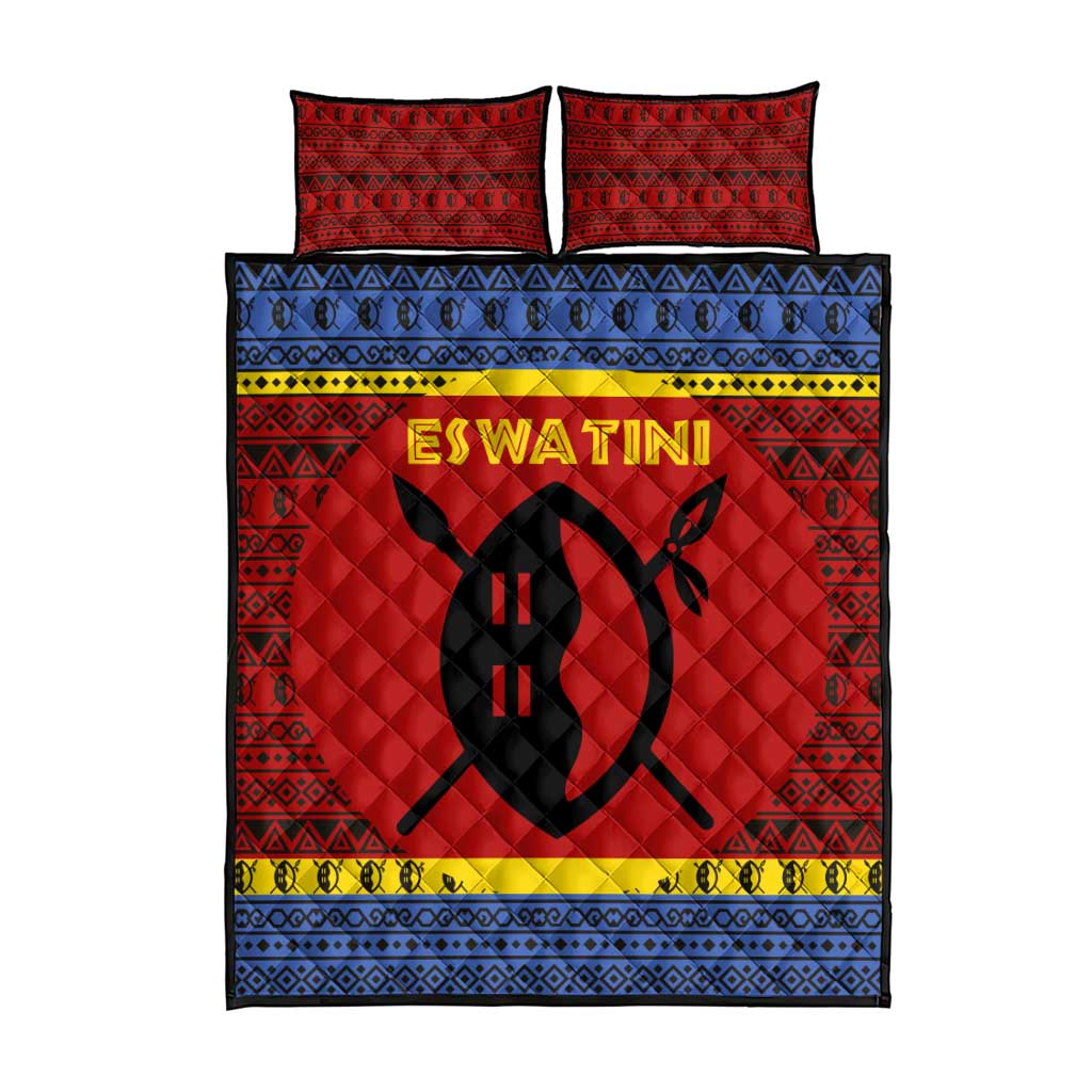 Eswatini Flag Quilt Bed Set Nguni Shield Spear Pattern TS04