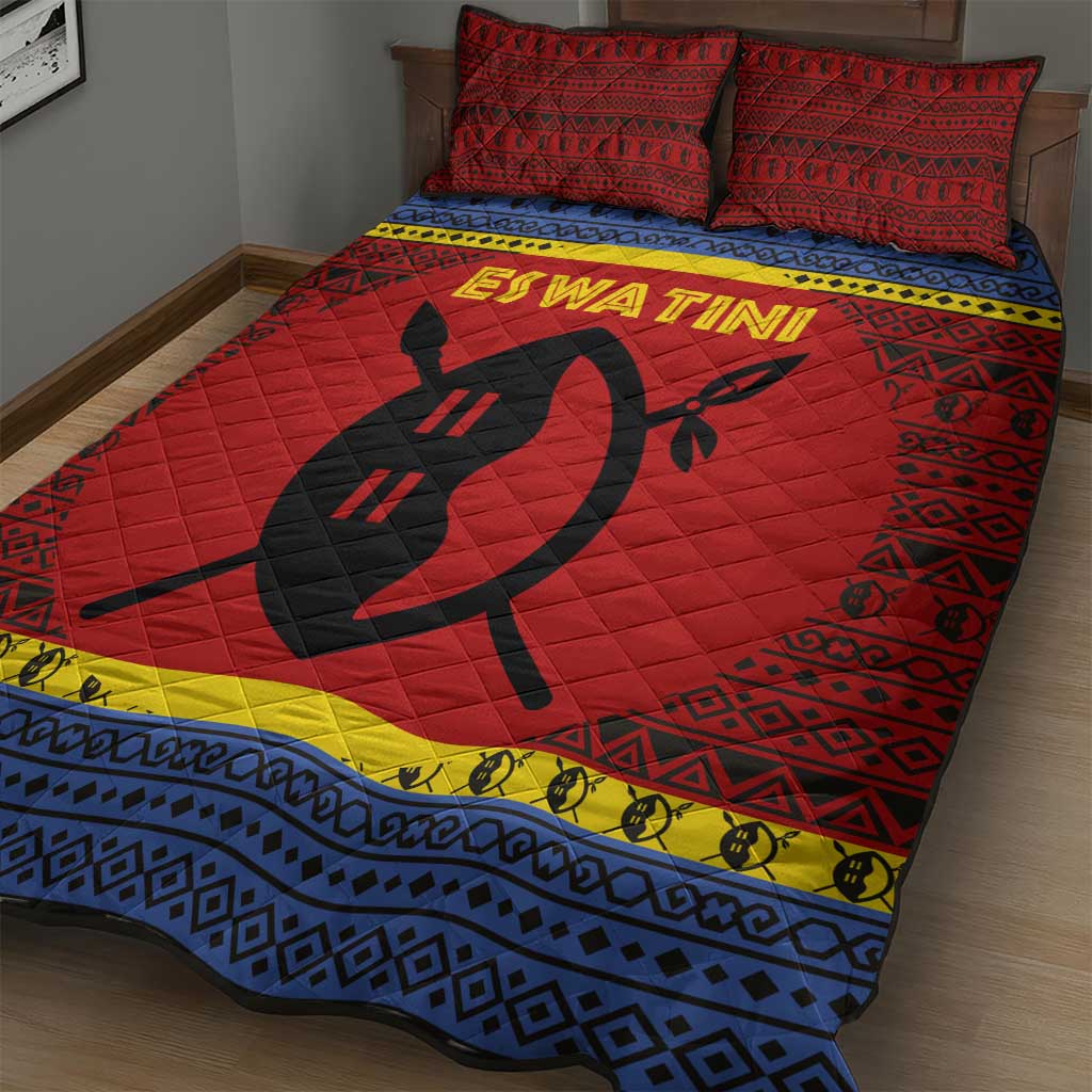 Eswatini Flag Quilt Bed Set Nguni Shield Spear Pattern TS04