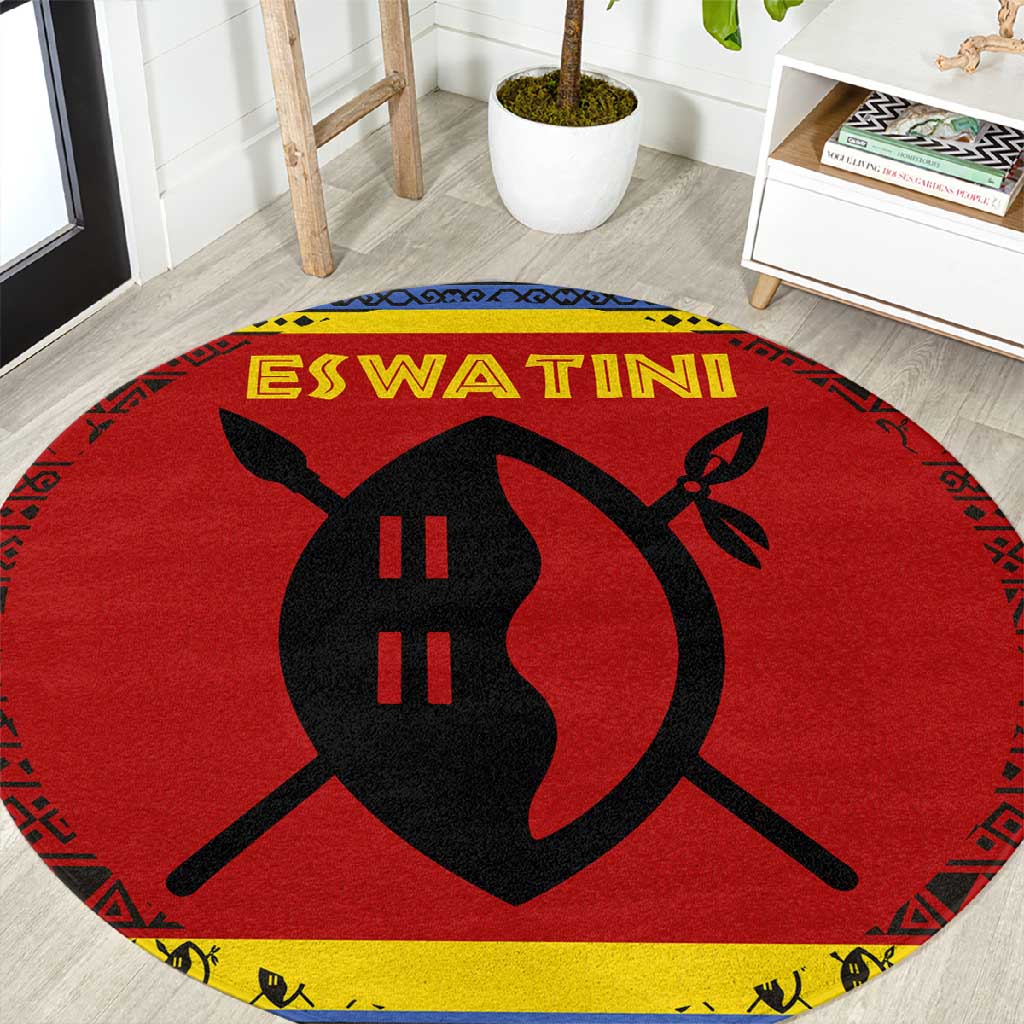 Eswatini Flag Round Carpet Nguni Shield Spear Pattern TS04