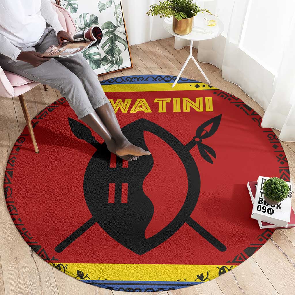 Eswatini Flag Round Carpet Nguni Shield Spear Pattern TS04